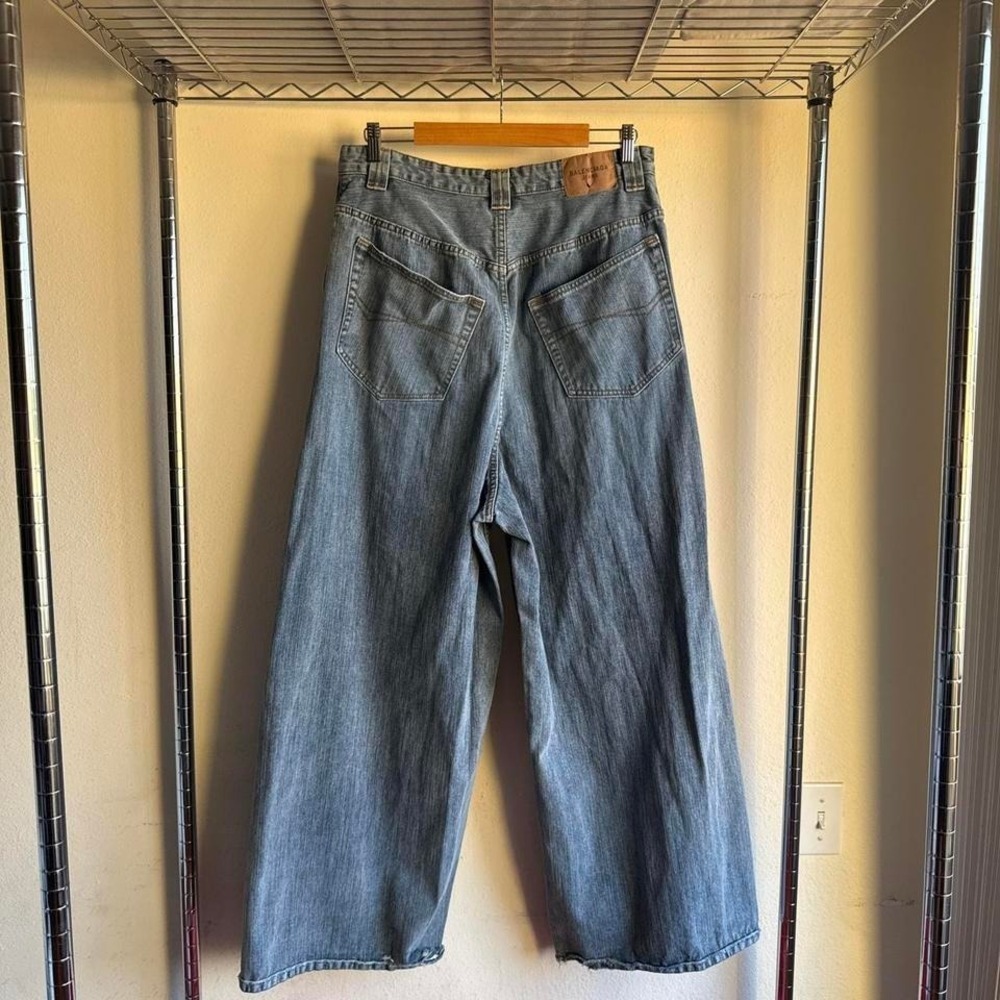 Blue Medium wash Balenciaga Jnco Style wideleg baggy denim jeans red logo - Picture 3 of 8